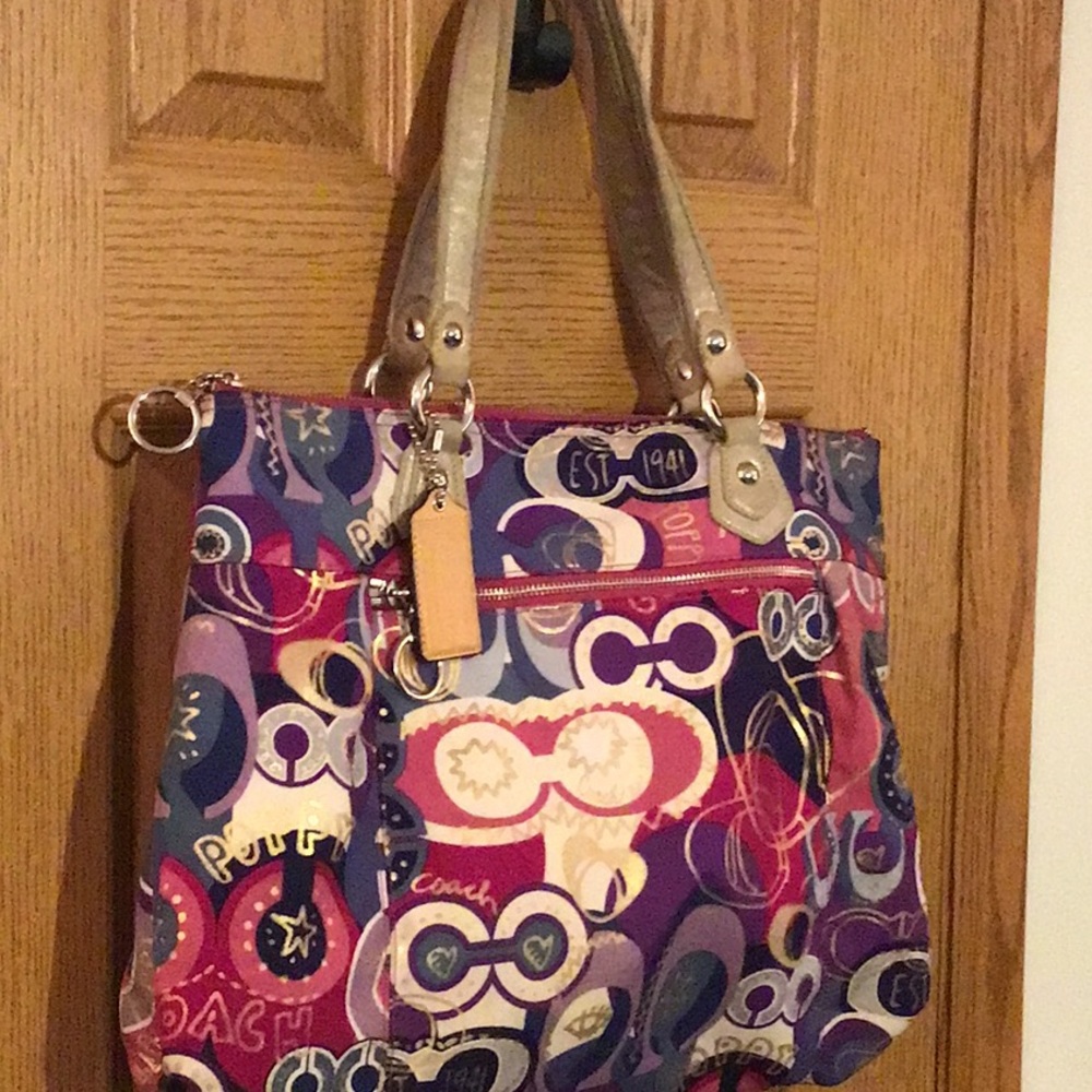 COACH POPPY C Large Tote Red/Pink/White/Gold